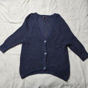 Takeout Blue and Copper Tinsel Knit 3/4 Sleeve Cardigan Sweater M